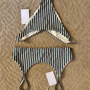 👙 Londre Sustainable Bikini Set – Cream & Green Stripe – NWT